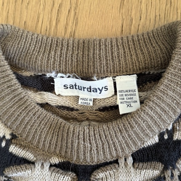 Vintage Saturdays NYC Sweater Mens XL Brown Geometric Granpa Knit Textured Y2K - Picture 3 of 7